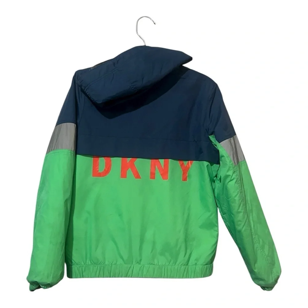 DKNY Reversible Windbreaker Jacket Boys Size 10 Spell Out Color Block